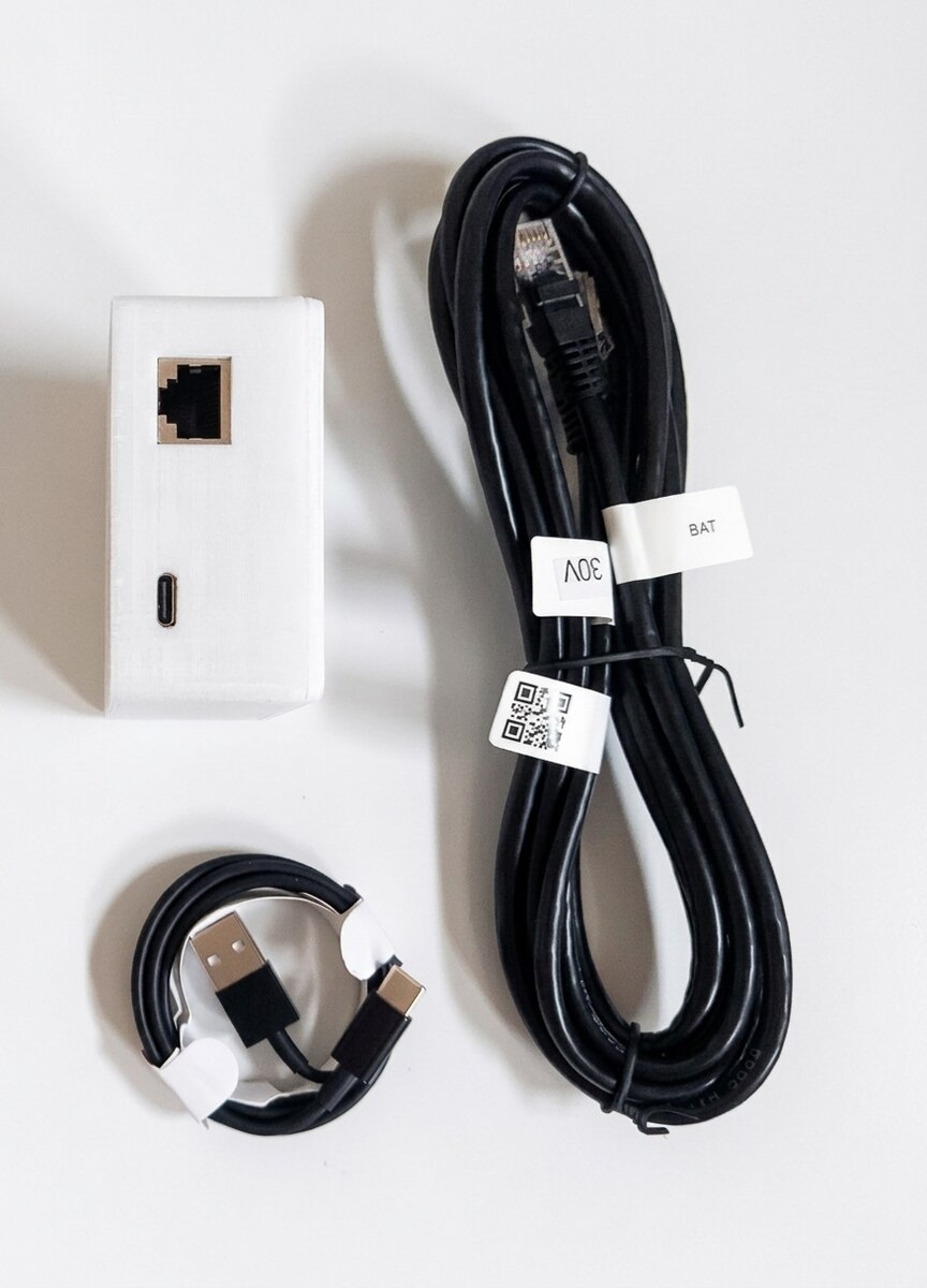 RJ45 RS232 socket and USB-C power socket on the MoniWatt for Suntaic box